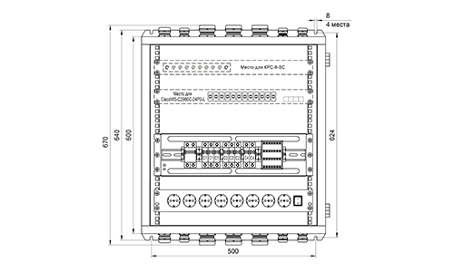Общий вид, габаритные и установочные размеры шкафа ШВН‑12U‑тип 4-НЕРЖ