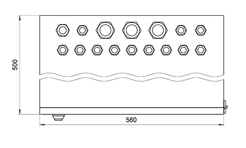 Общий вид внутренней компоновки и расположения кабельных вводов шкафа ШВН‑12U‑тип 4