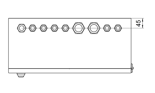 Общий вид внутренней компоновки и расположения кабельных вводов шкафа ШВН‑18U‑тип 3