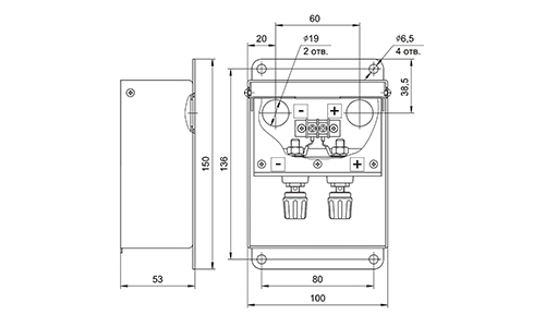 Общий вид, габаритные и установочные размеры БКН-03