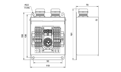Общий вид, габаритные и установочные размеры бокса ВПС-02-2