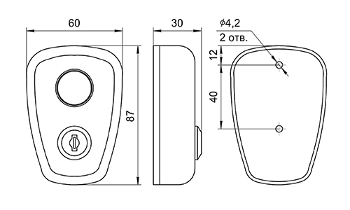 ОБЩИЙ ВИД, ГАБАРИТНЫЕ И УСТАНОВОЧНЫЕ РАЗМЕРЫ ИЗВЕЩАТЕЛЯ "АСТРА-321"